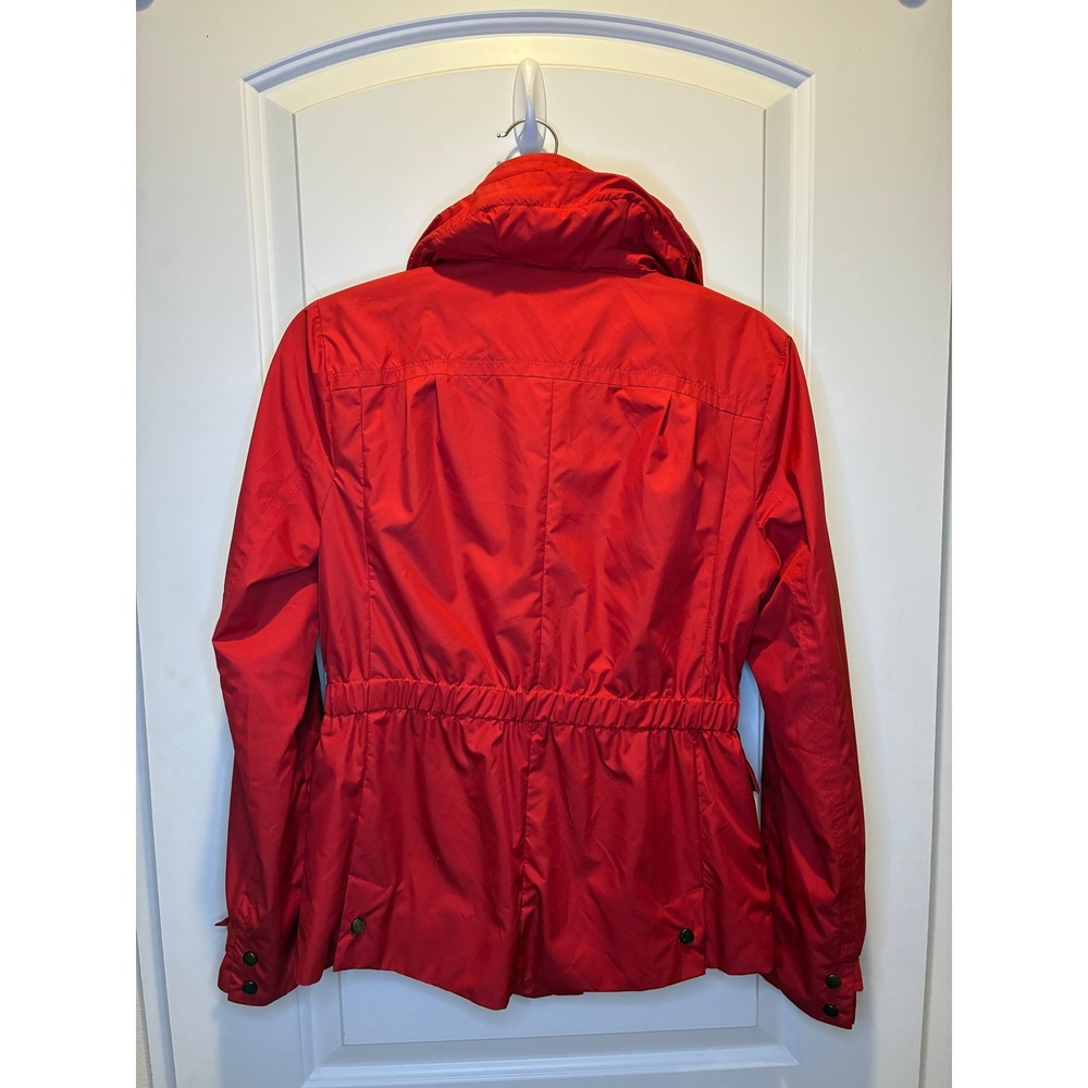 Cole Haan Womens Red Hooded Windbreaker Bow Cuffs Rain‎ Jacket Coat Size S - Picture 2 of 5